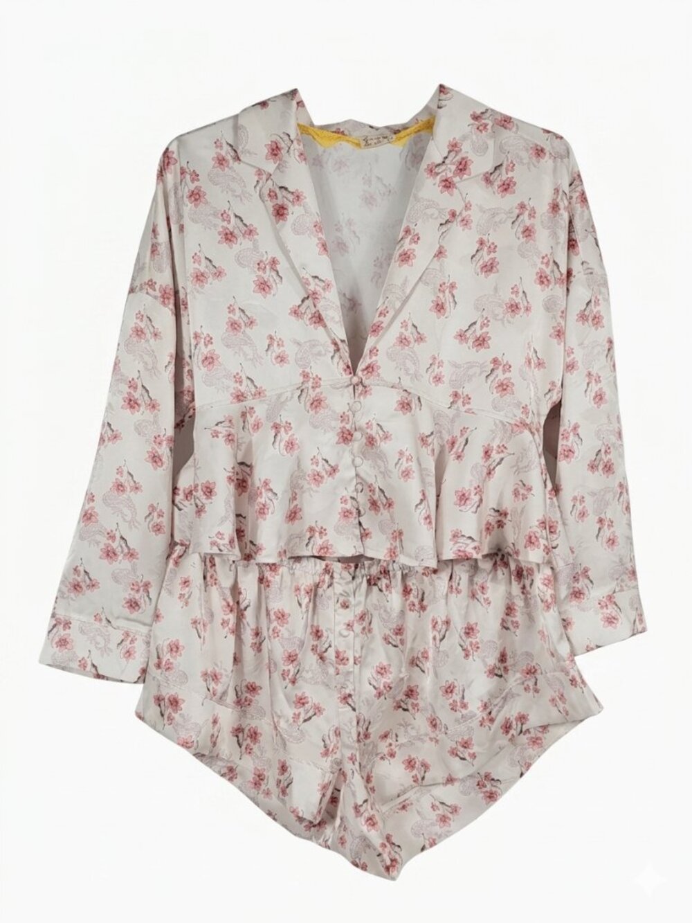 NWT Intimately Free People Beauty Sleep Pajamas Set Floral Button Up Ivory XS S